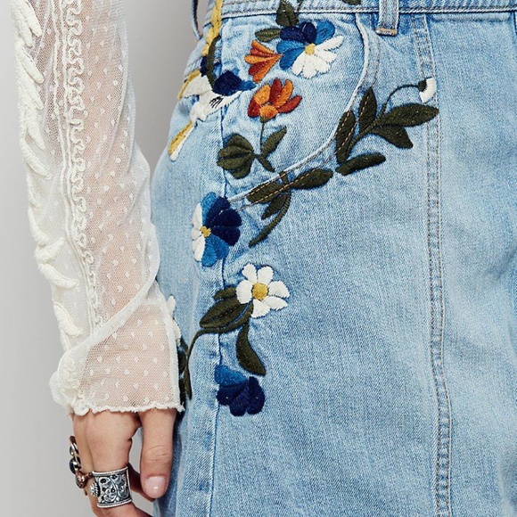 Free People Jackson Embroidered Denim Skirt 30 - Picture 4 of 7